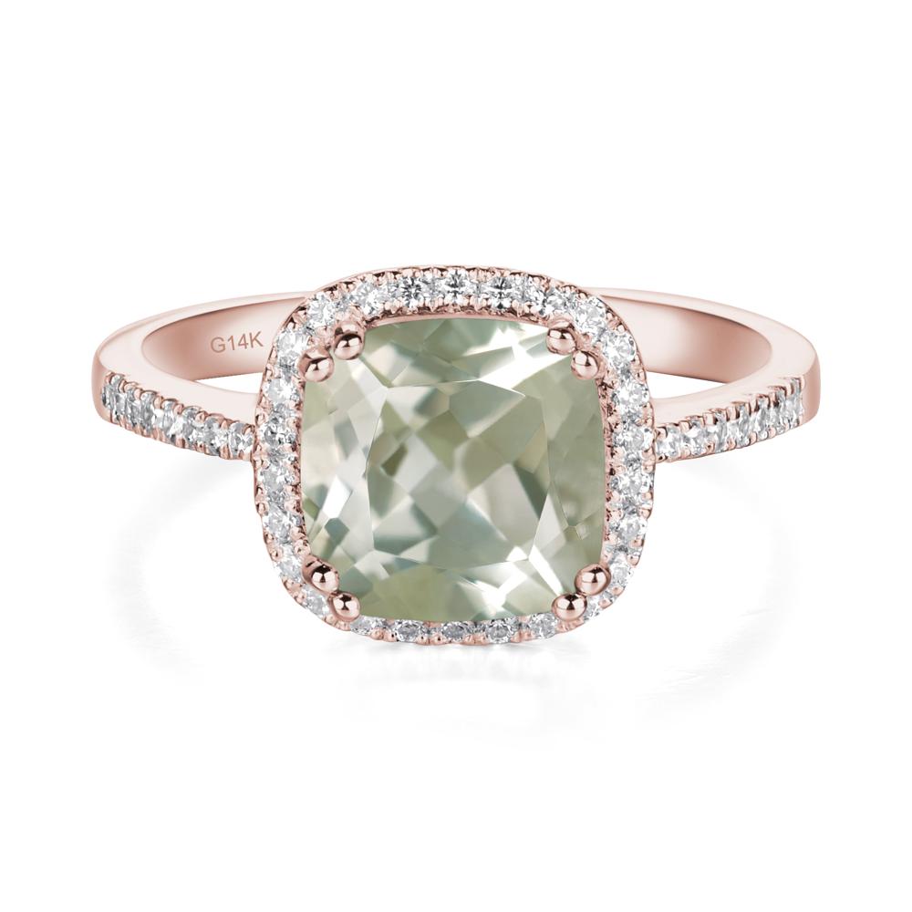 Cushion Green Amethyst Halo Engagement Ring - LUO Jewelry #metal_14k rose gold