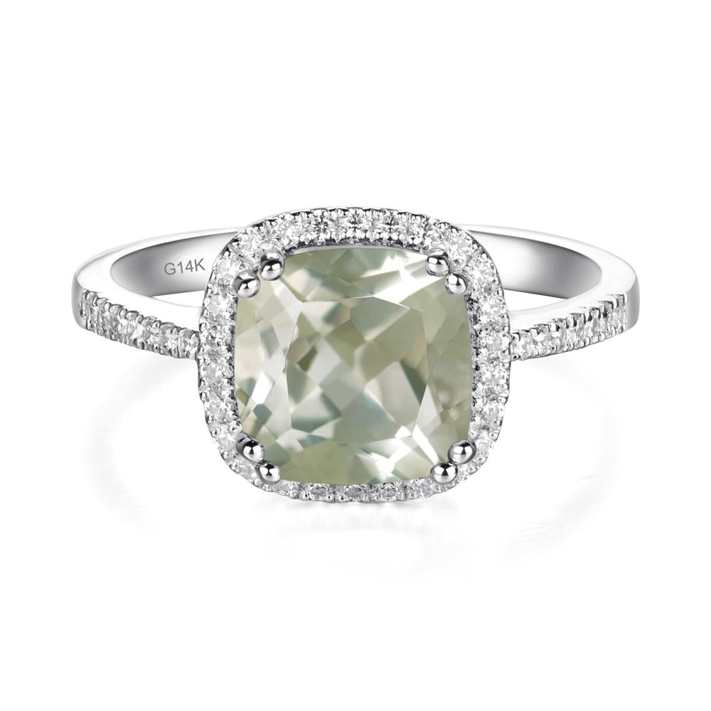 Cushion Green Amethyst Halo Engagement Ring - LUO Jewelry #metal_14k white gold