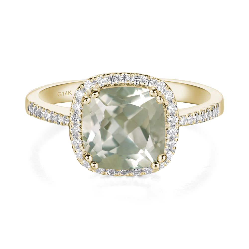 Cushion Green Amethyst Halo Engagement Ring - LUO Jewelry #metal_14k yellow gold