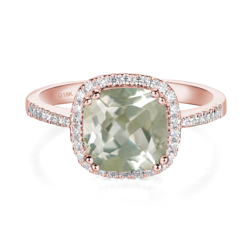 Cushion Green Amethyst Halo Engagement Ring - LUO Jewelry #metal_18k rose gold