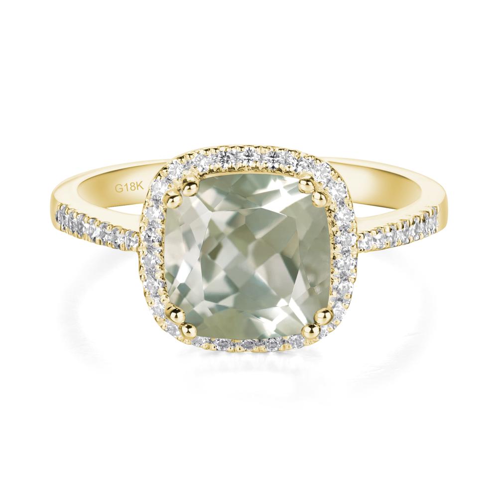 Cushion Green Amethyst Halo Engagement Ring - LUO Jewelry #metal_18k yellow gold