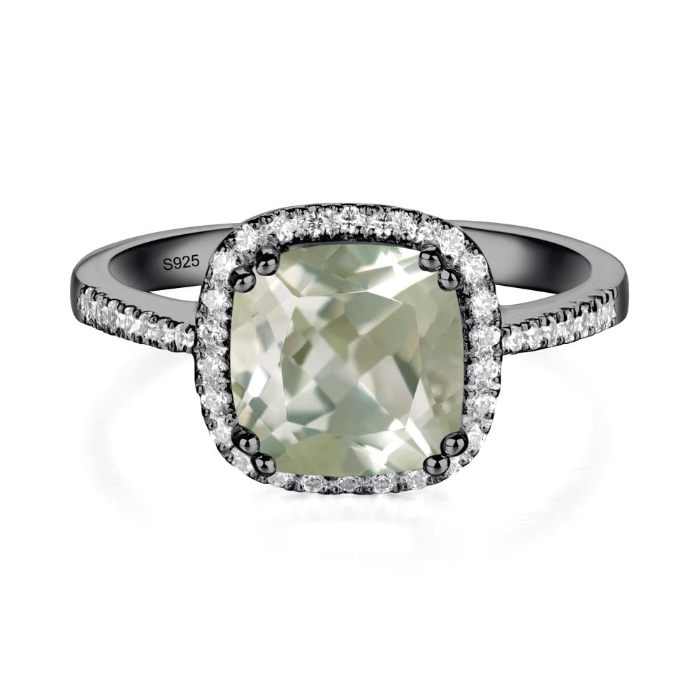 Cushion Green Amethyst Halo Engagement Ring - LUO Jewelry #metal_black finish sterling silver