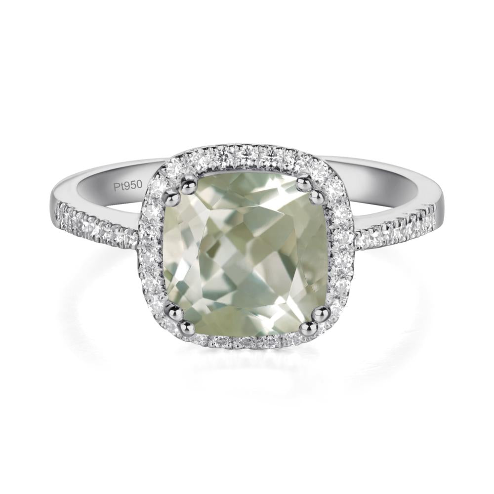 Cushion Green Amethyst Halo Engagement Ring - LUO Jewelry #metal_platinum