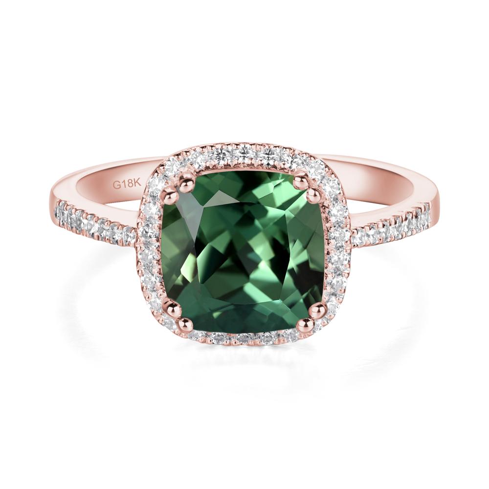 Cushion Lab Green Sapphire Halo Engagement Ring - LUO Jewelry #metal_18k rose gold