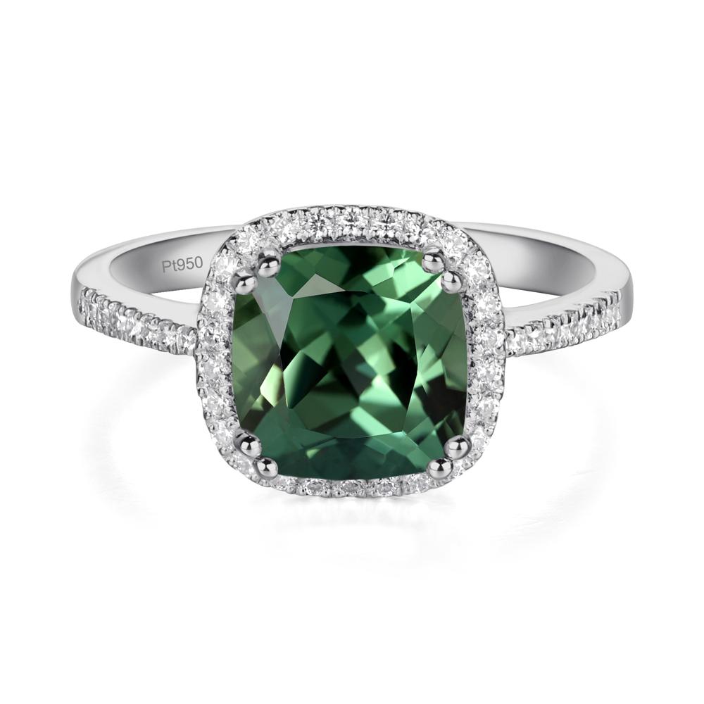 Cushion Lab Green Sapphire Halo Engagement Ring - LUO Jewelry #metal_platinum