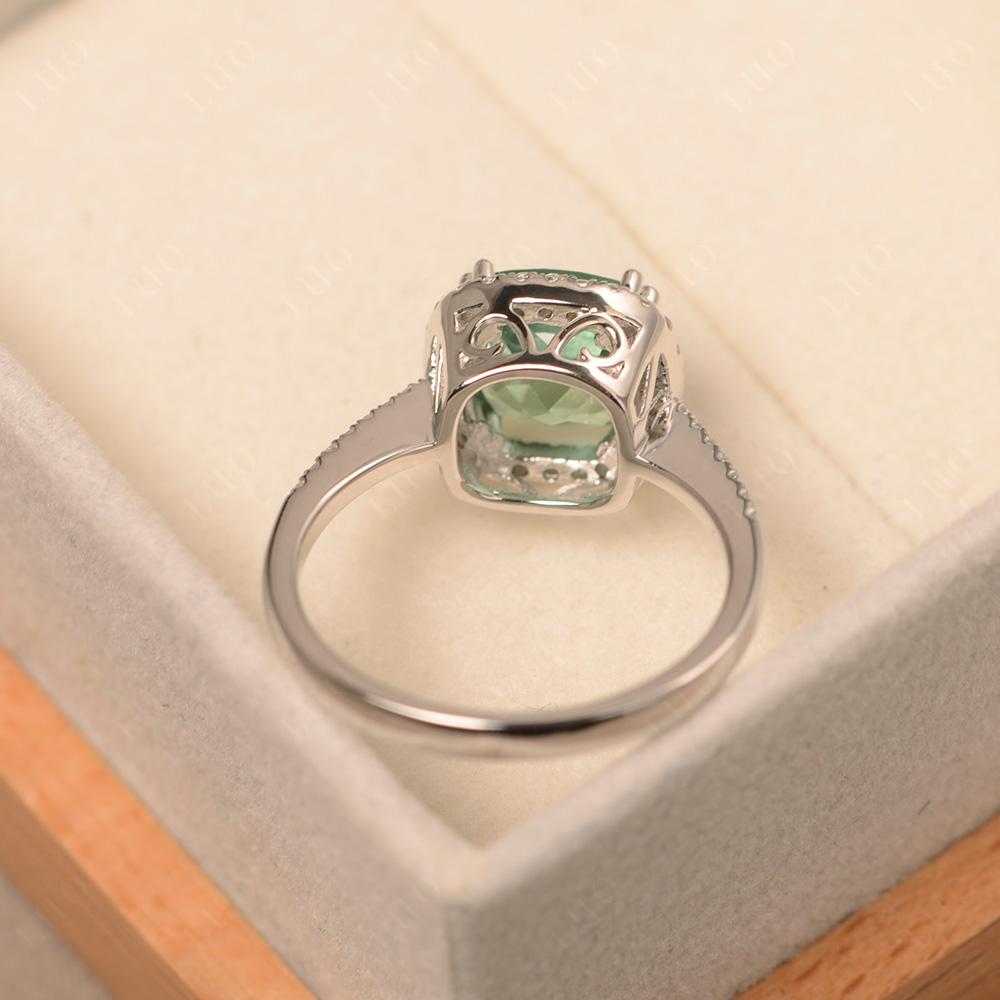 Cushion Lab Green Sapphire Halo Engagement Ring - LUO Jewelry