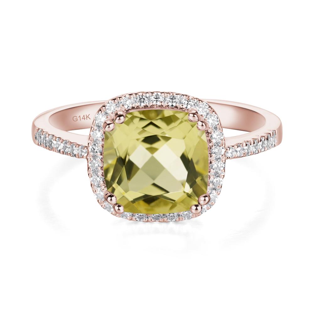 Cushion Lemon Quartz Halo Engagement Ring - LUO Jewelry #metal_14k rose gold