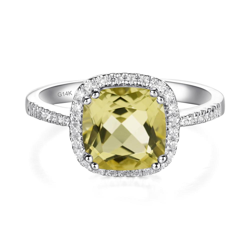 Cushion Lemon Quartz Halo Engagement Ring - LUO Jewelry #metal_14k white gold