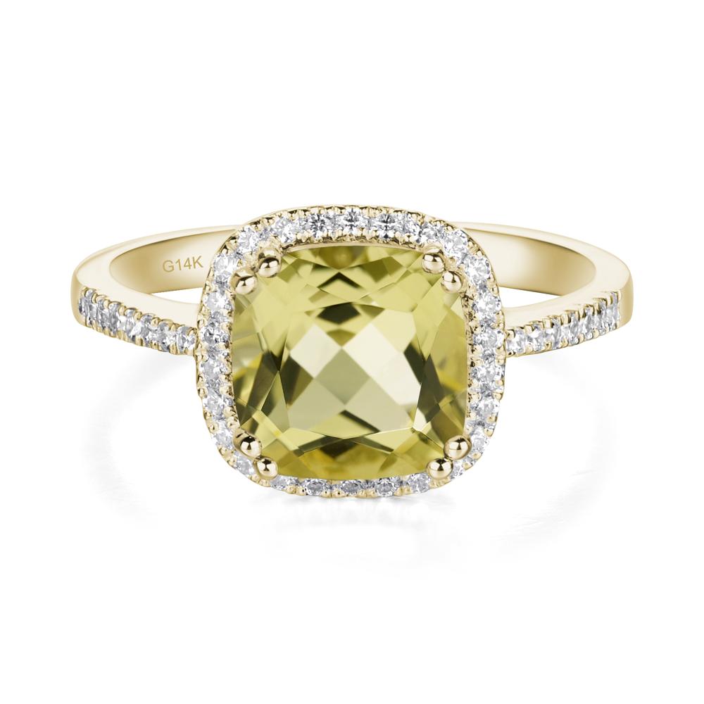 Cushion Lemon Quartz Halo Engagement Ring - LUO Jewelry #metal_14k yellow gold