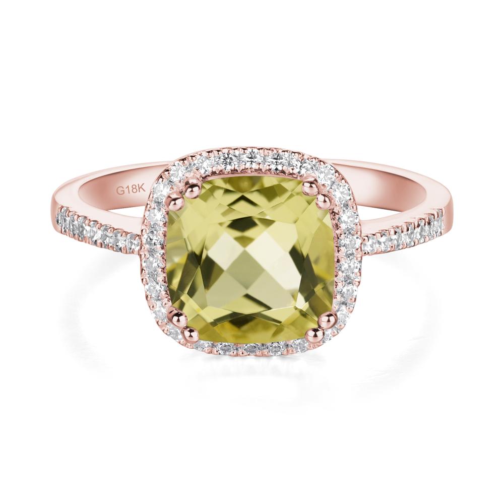 Cushion Lemon Quartz Halo Engagement Ring - LUO Jewelry #metal_18k rose gold