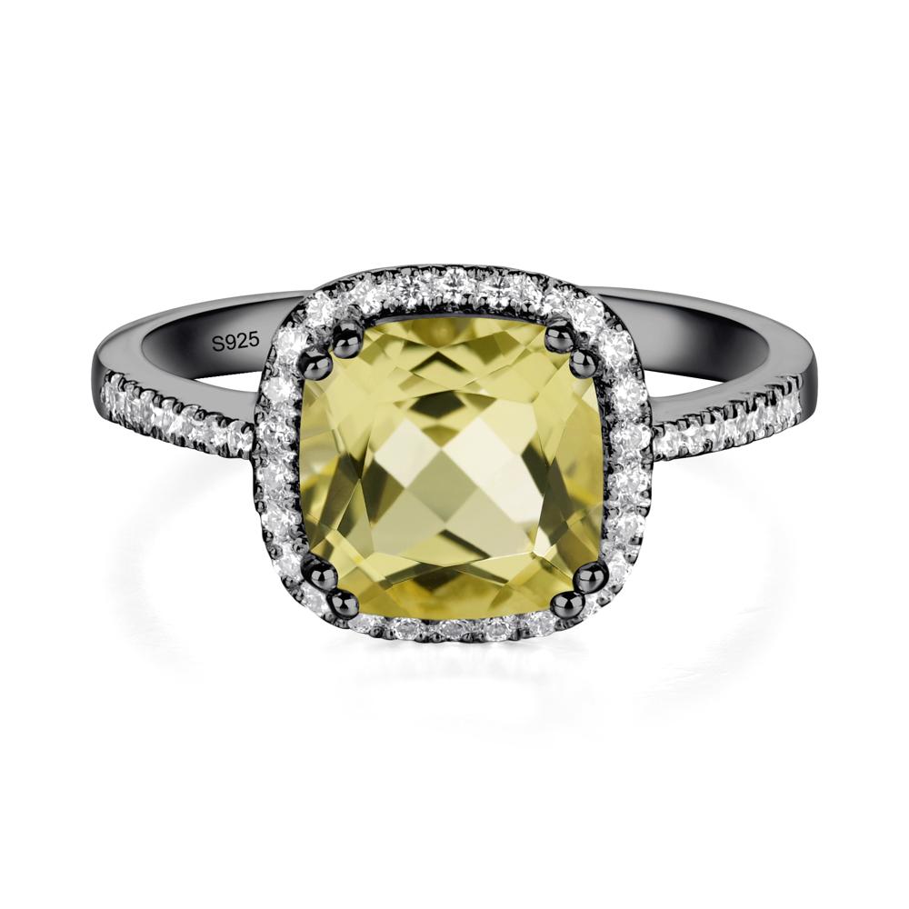 Cushion Lemon Quartz Halo Engagement Ring - LUO Jewelry #metal_black finish sterling silver