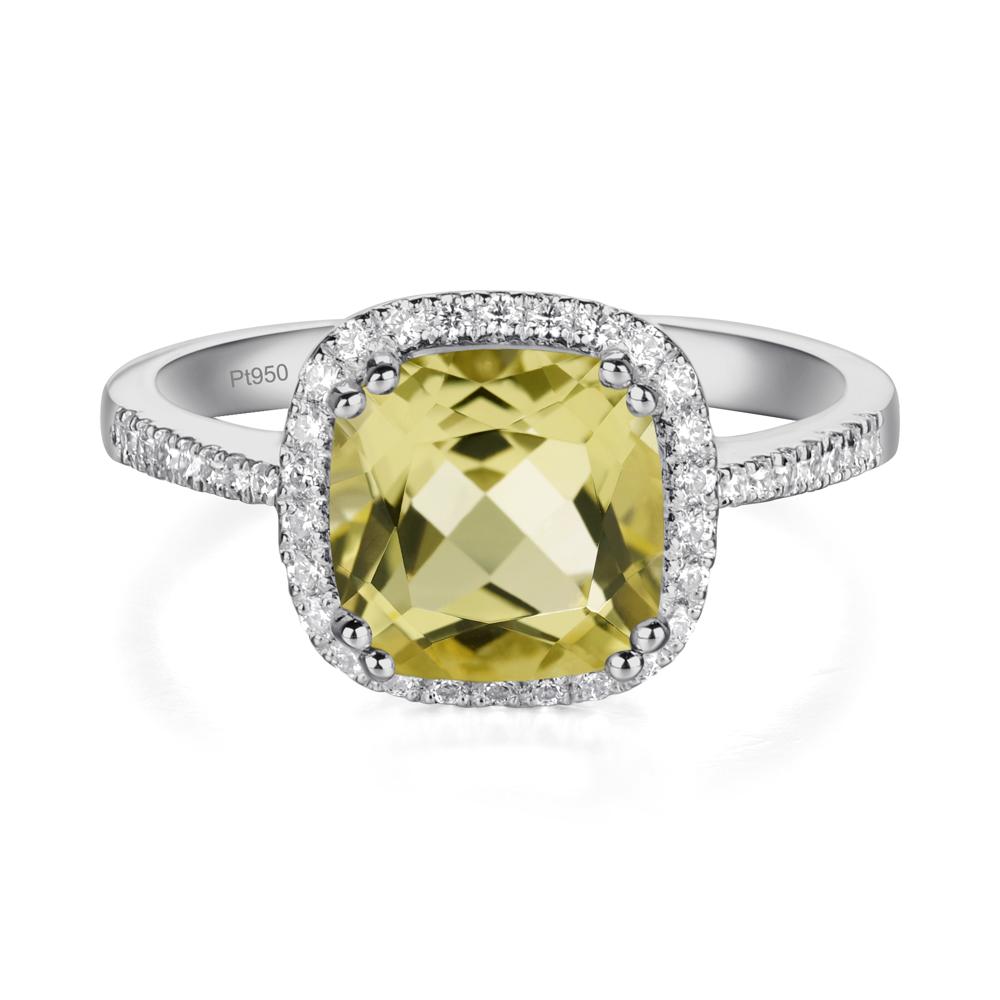 Cushion Lemon Quartz Halo Engagement Ring - LUO Jewelry #metal_platinum