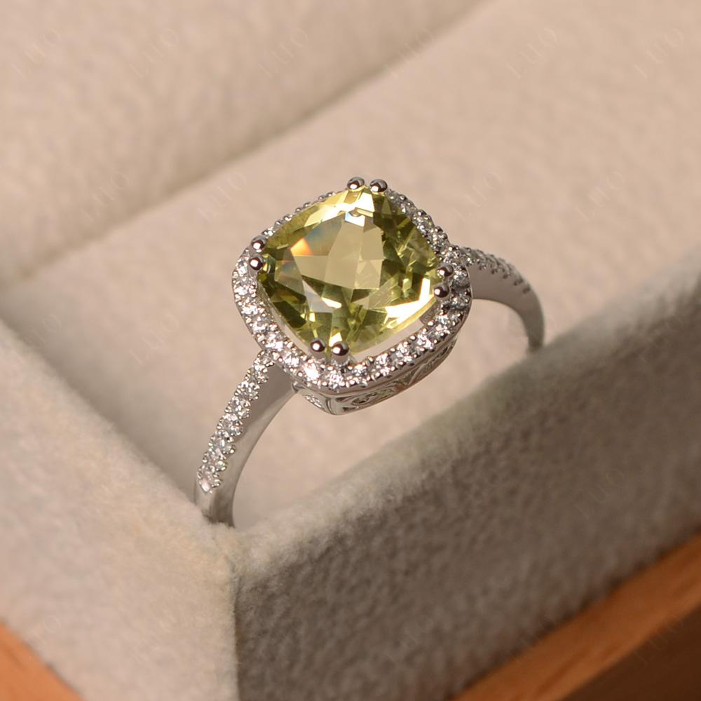 Cushion Lemon Quartz Halo Engagement Ring - LUO Jewelry