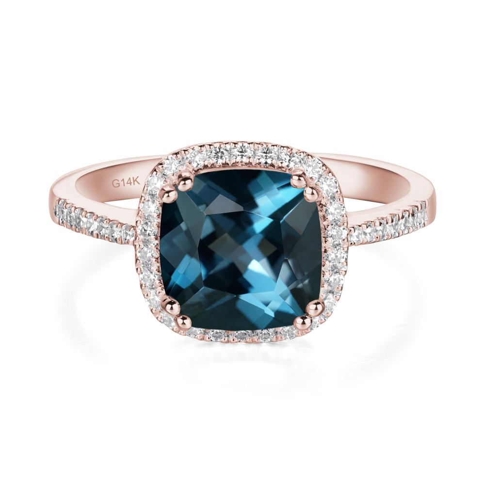 Cushion London Blue Topaz Halo Engagement Ring - LUO Jewelry #metal_14k rose gold