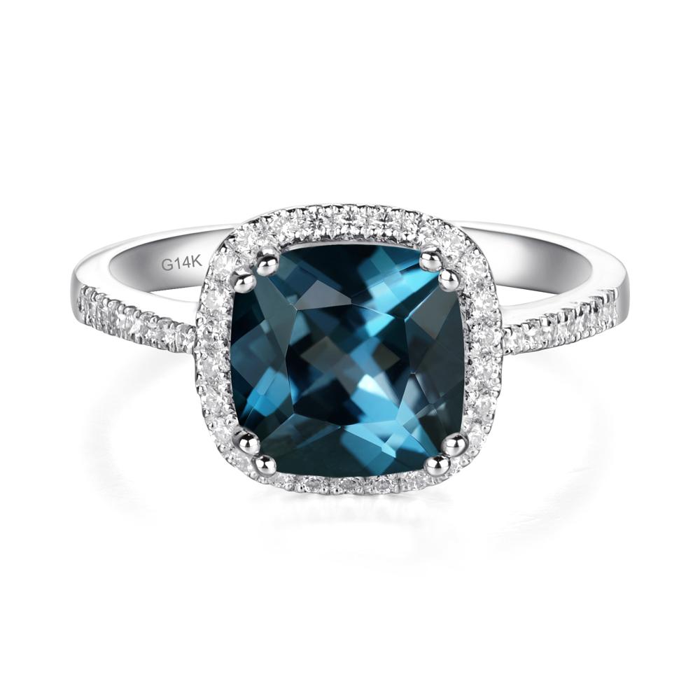 Cushion London Blue Topaz Halo Engagement Ring - LUO Jewelry #metal_14k white gold