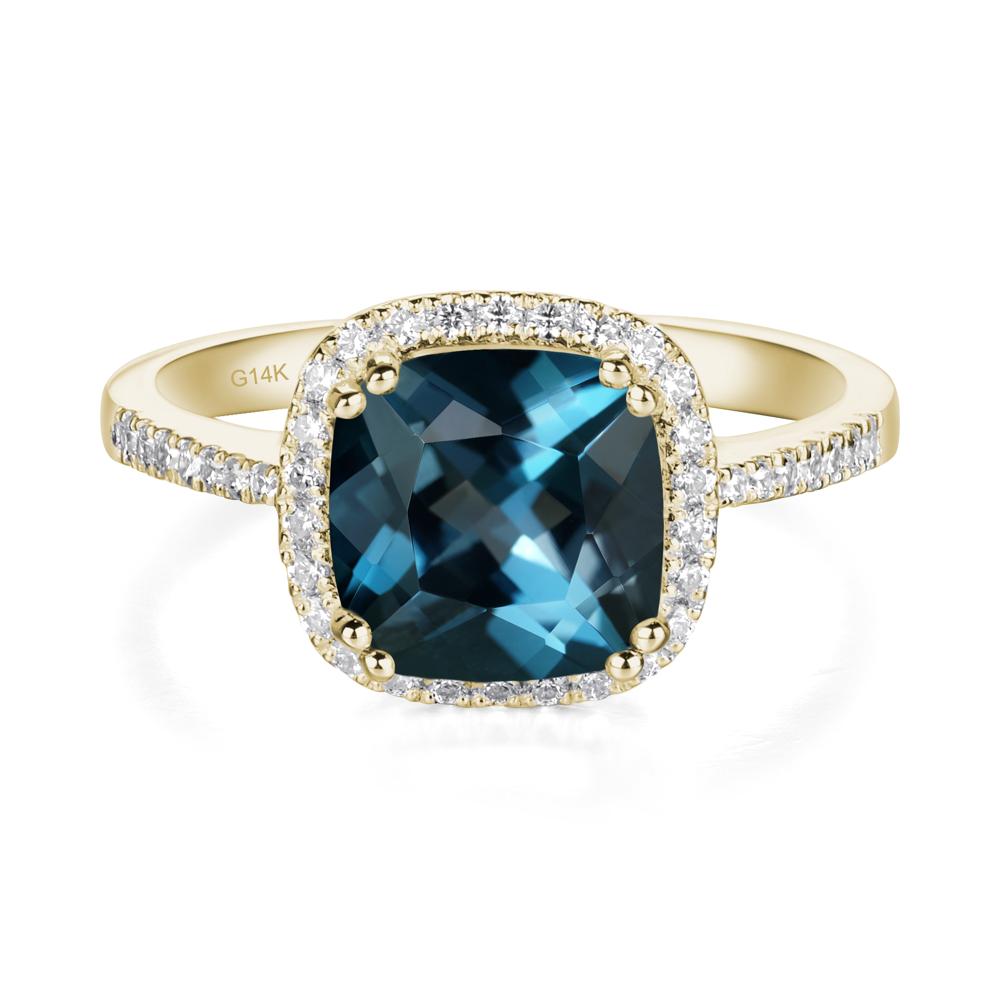 Cushion London Blue Topaz Halo Engagement Ring - LUO Jewelry #metal_14k yellow gold