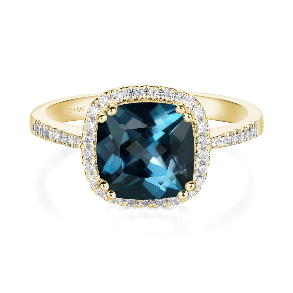 Cushion London Blue Topaz Halo Engagement Ring - LUO Jewelry #metal_18k yellow gold