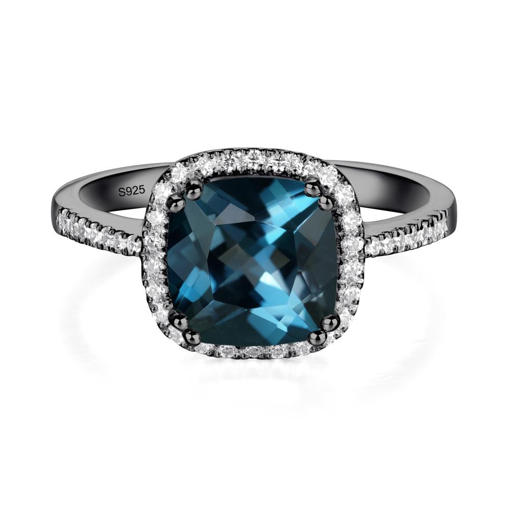 Cushion London Blue Topaz Halo Engagement Ring - LUO Jewelry #metal_black finish sterling silver
