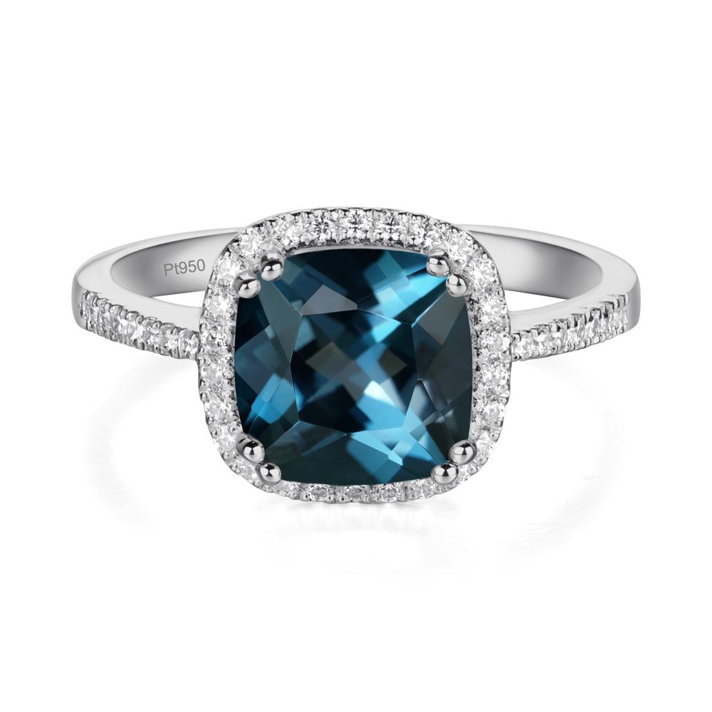 Cushion London Blue Topaz Halo Engagement Ring - LUO Jewelry #metal_platinum