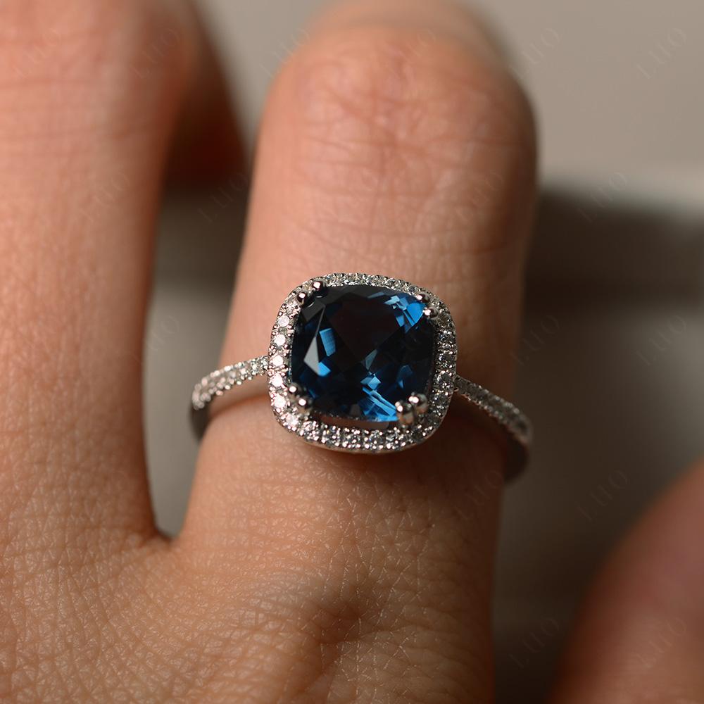 Cushion London Blue Topaz Halo Engagement Ring - LUO Jewelry