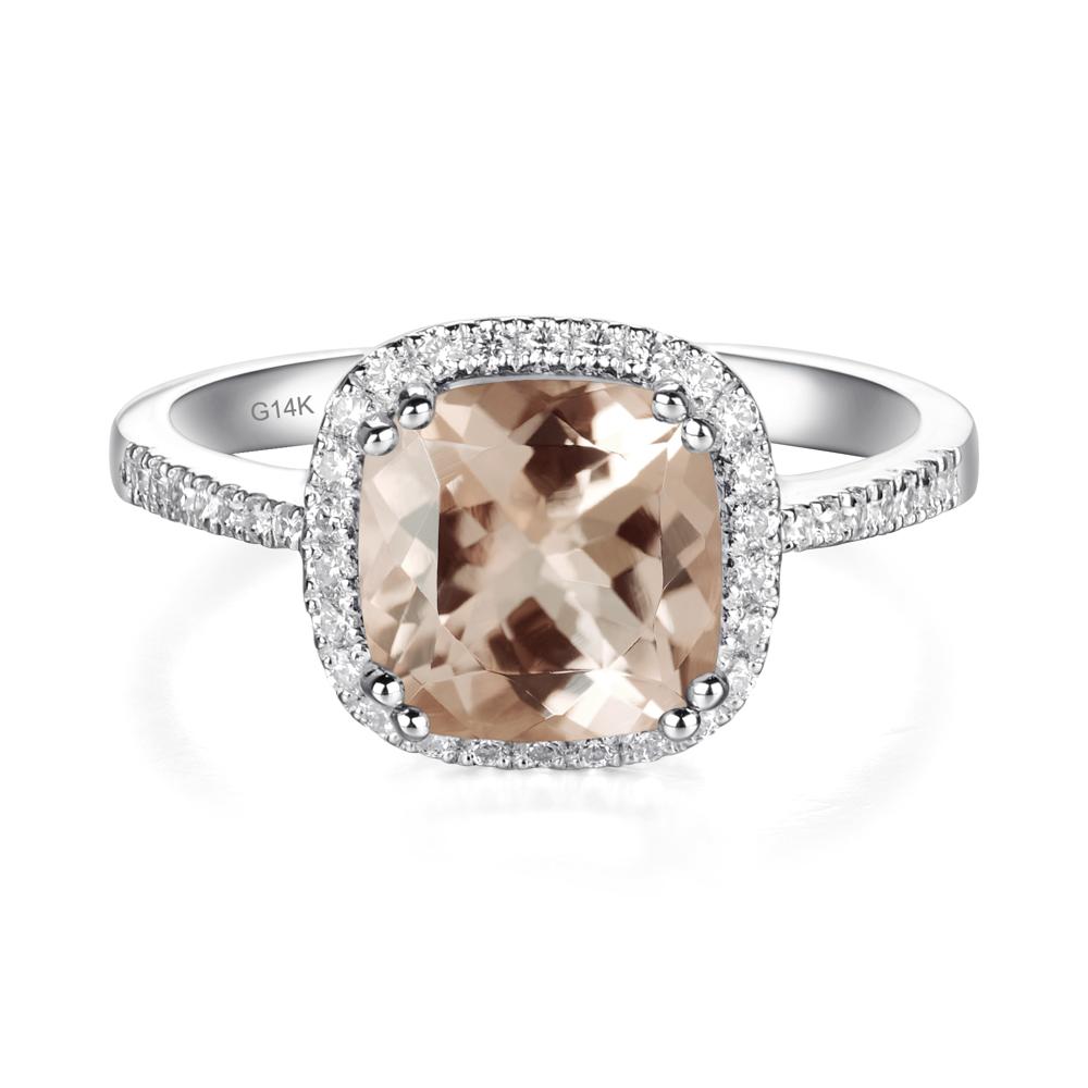 Cushion Morganite Halo Engagement Ring - LUO Jewelry #metal_14k white gold