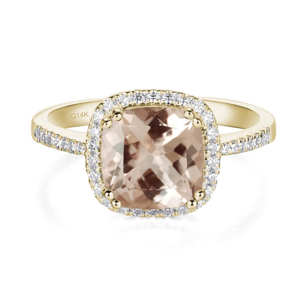 Cushion Morganite Halo Engagement Ring - LUO Jewelry #metal_14k yellow gold