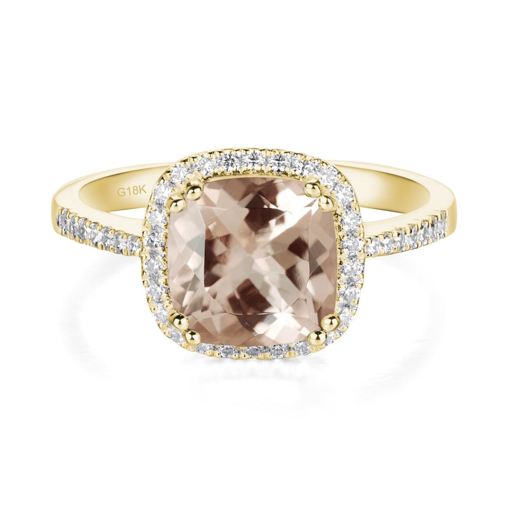 Cushion Morganite Halo Engagement Ring - LUO Jewelry #metal_18k yellow gold