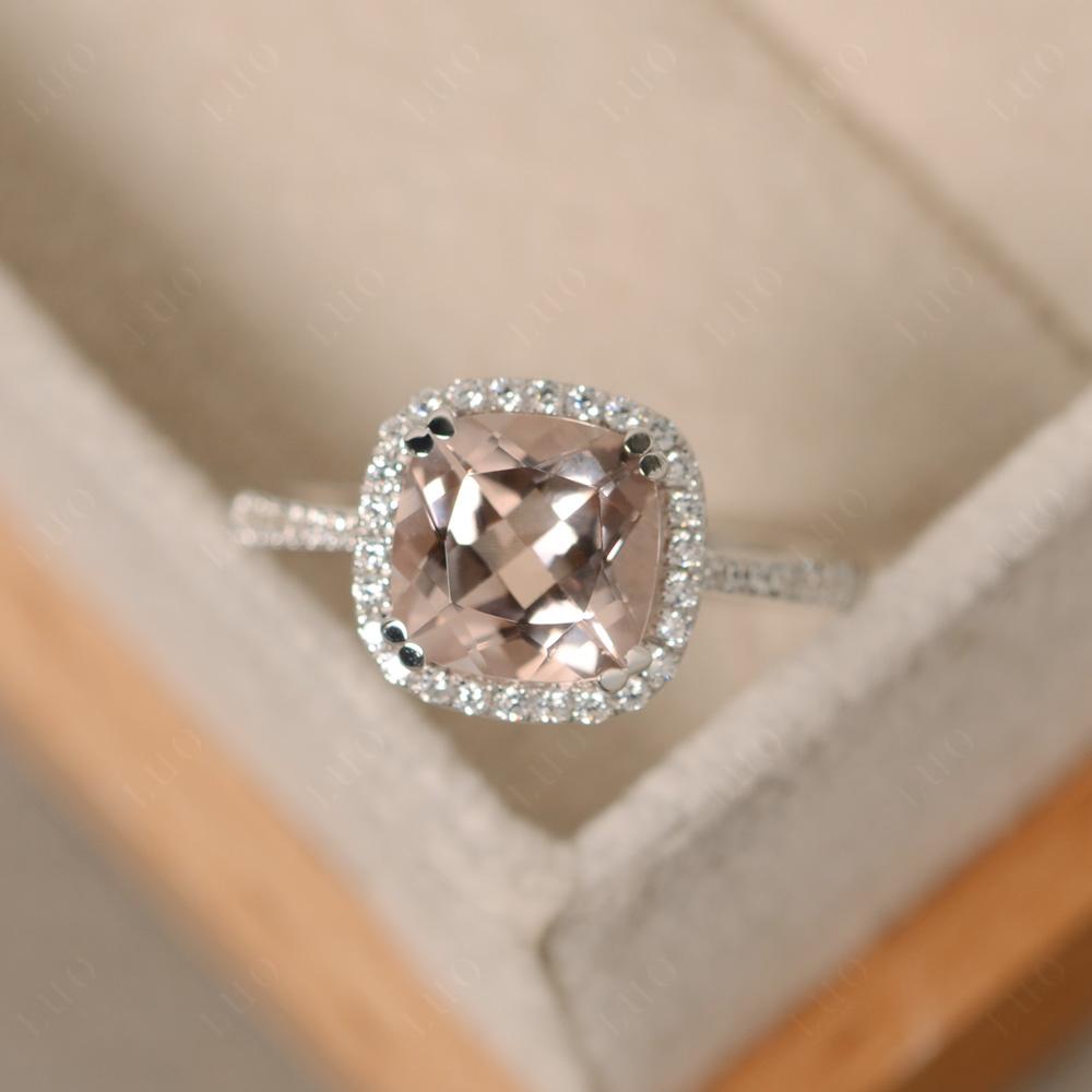 Cushion Cut Morganite Halo Engagement Ring - LUO Jewelry