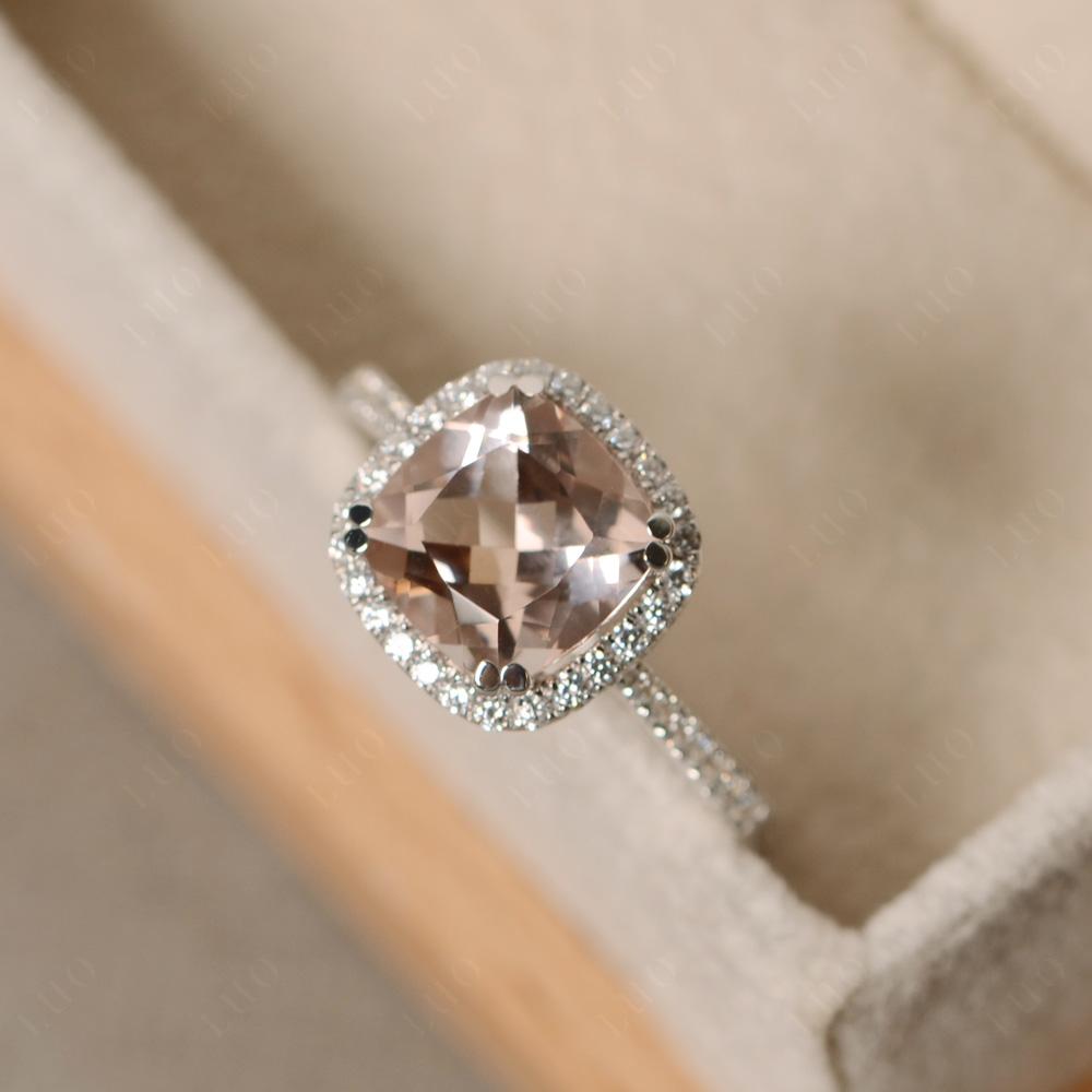 Cushion Morganite Halo Engagement Ring - LUO Jewelry