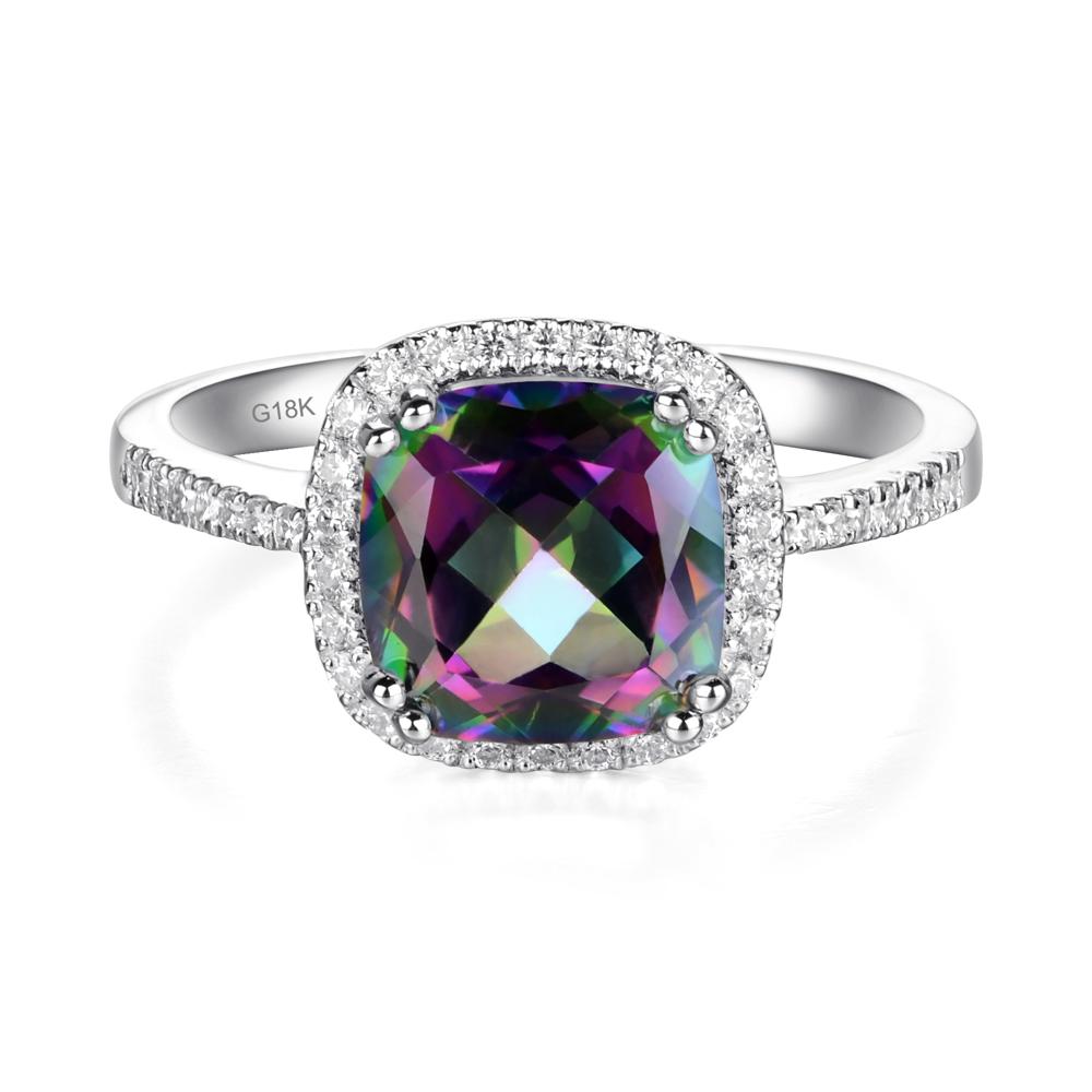 Cushion Mystic Topaz Halo Engagement Ring - LUO Jewelry #metal_18k white gold
