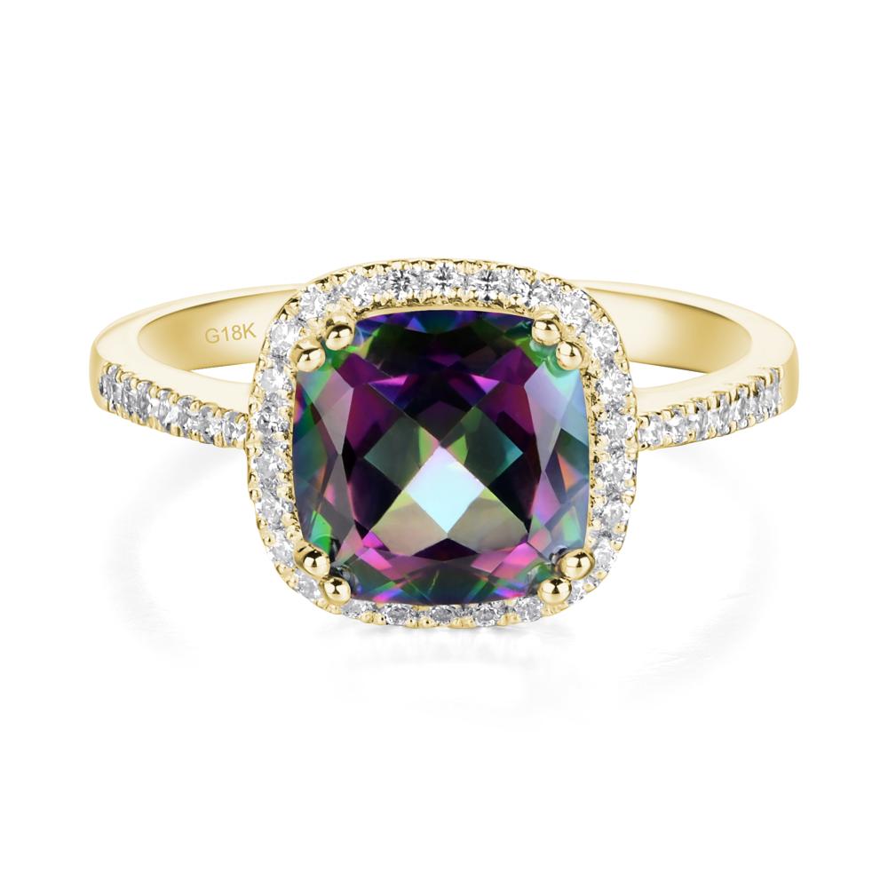 Cushion Mystic Topaz Halo Engagement Ring - LUO Jewelry #metal_18k yellow gold