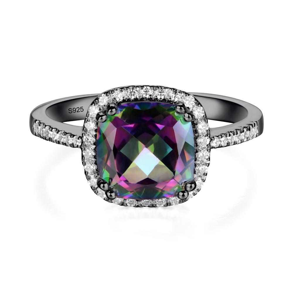 Cushion Mystic Topaz Halo Engagement Ring - LUO Jewelry #metal_black finish sterling silver