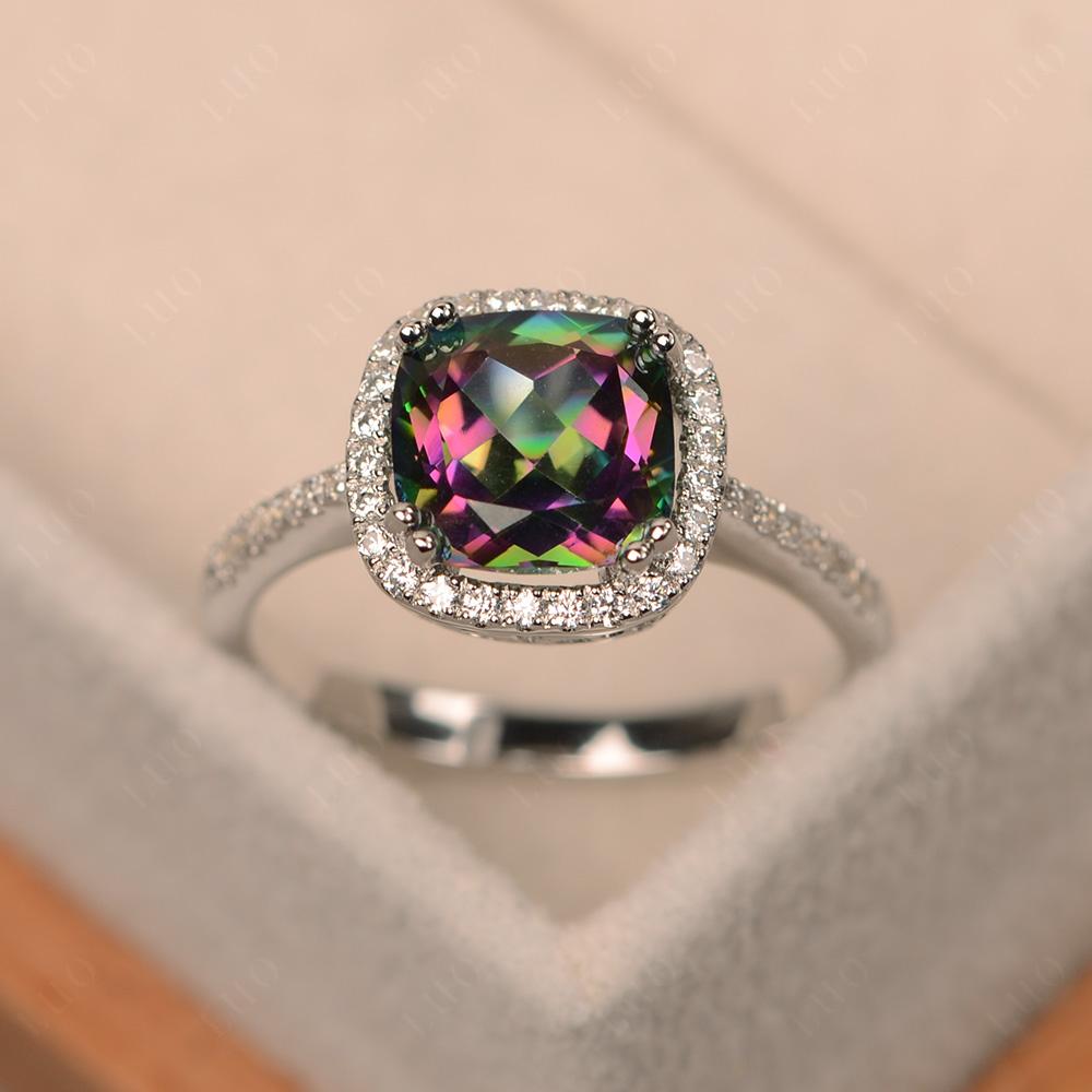 Cushion Mystic Topaz Halo Engagement Ring - LUO Jewelry