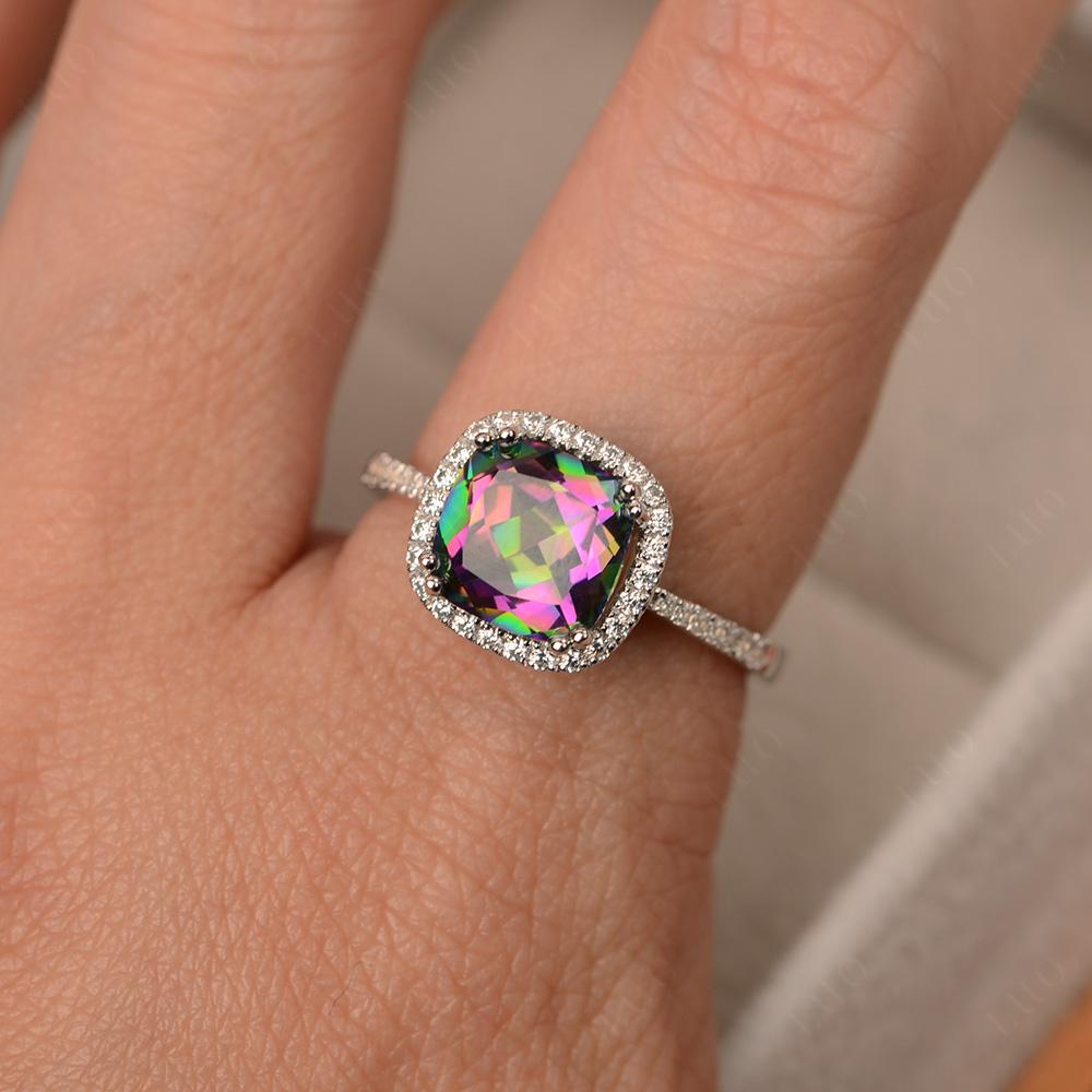 Cushion Mystic Topaz Halo Engagement Ring - LUO Jewelry