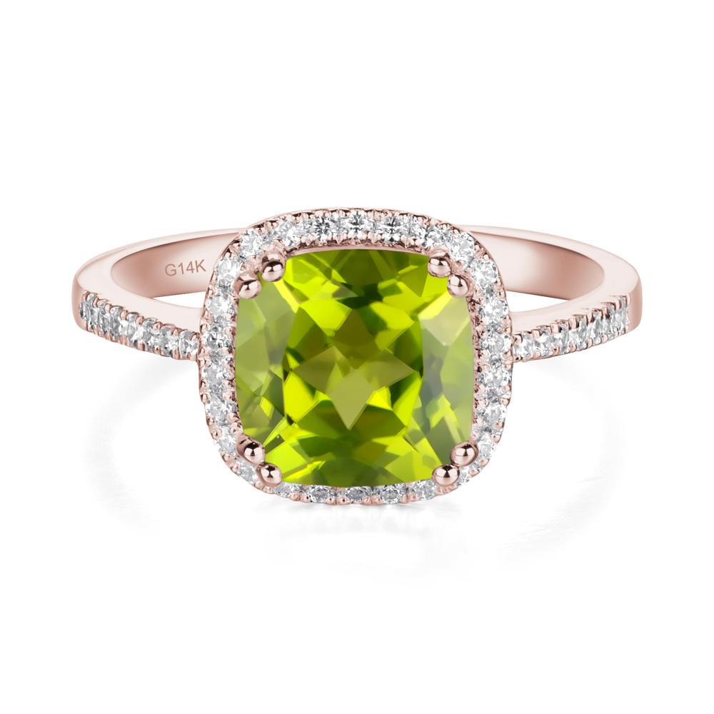 Cushion Peridot Halo Engagement Ring - LUO Jewelry #metal_14k rose gold