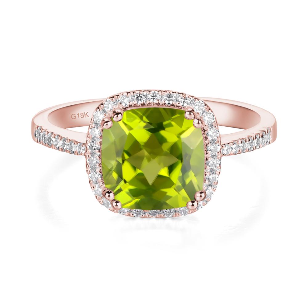 Cushion Peridot Halo Engagement Ring - LUO Jewelry #metal_18k rose gold