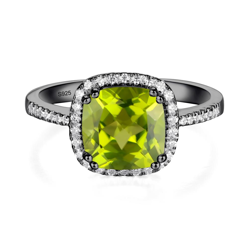 Cushion Peridot Halo Engagement Ring - LUO Jewelry #metal_black finish sterling silver