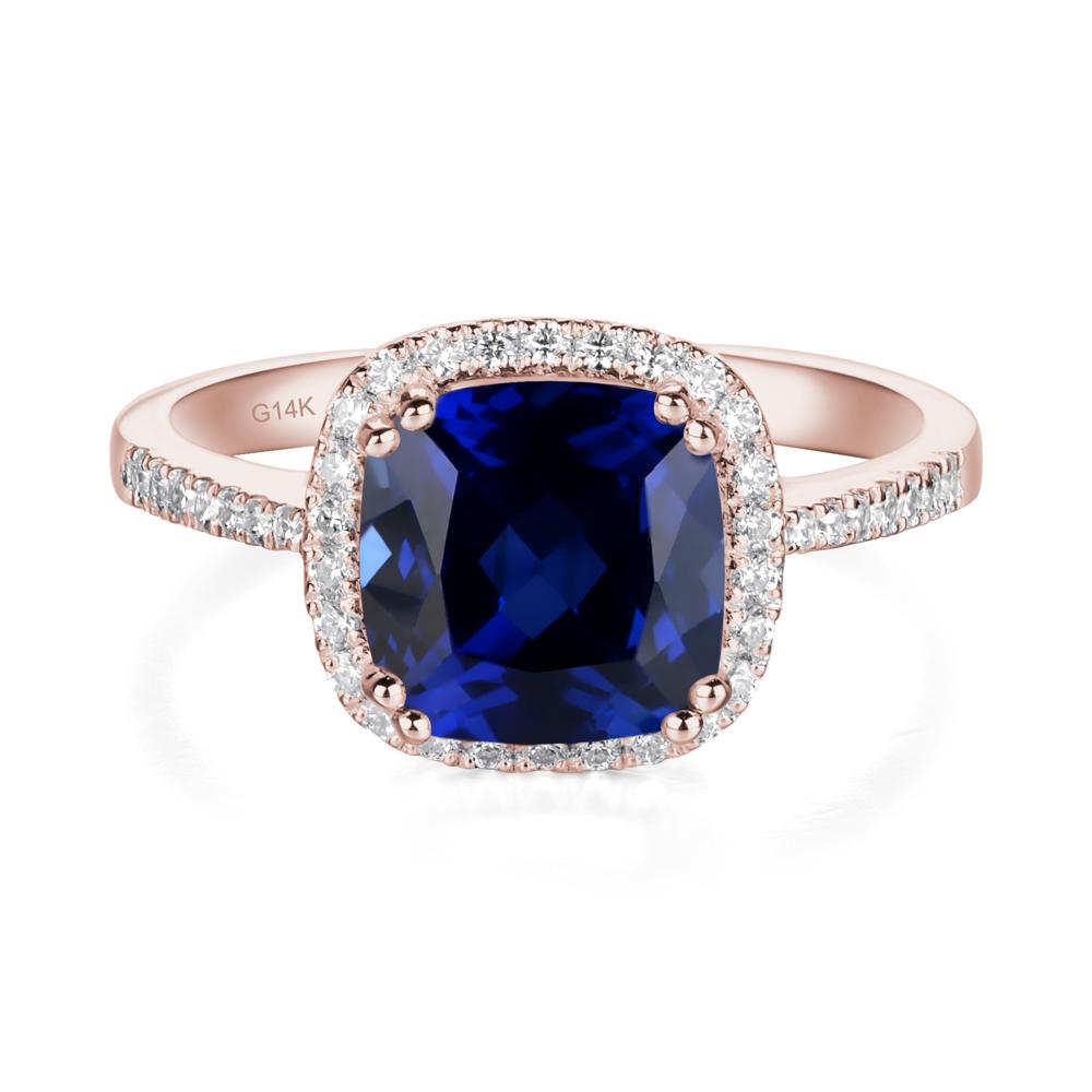 Cushion Sapphire Halo Engagement Ring - LUO Jewelry #metal_14k rose gold