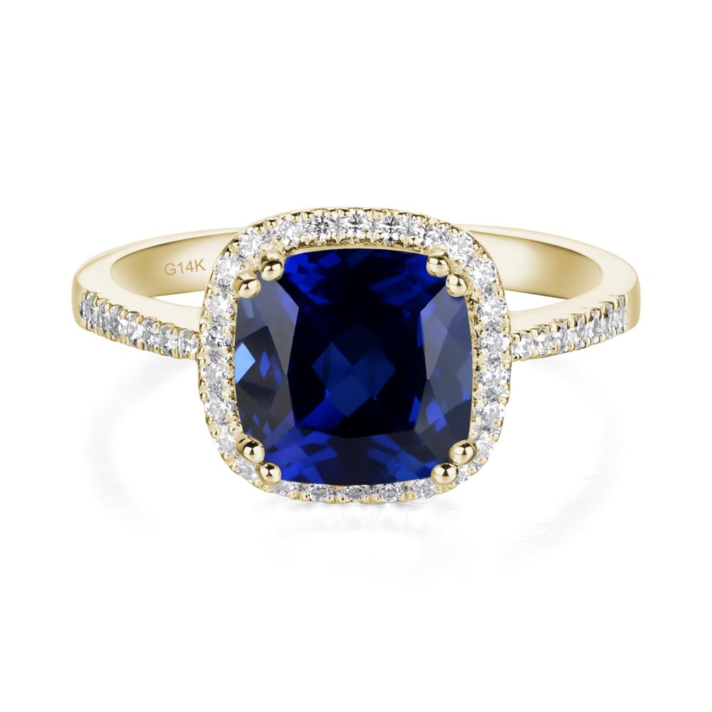 Cushion Sapphire Halo Engagement Ring - LUO Jewelry #metal_14k yellow gold
