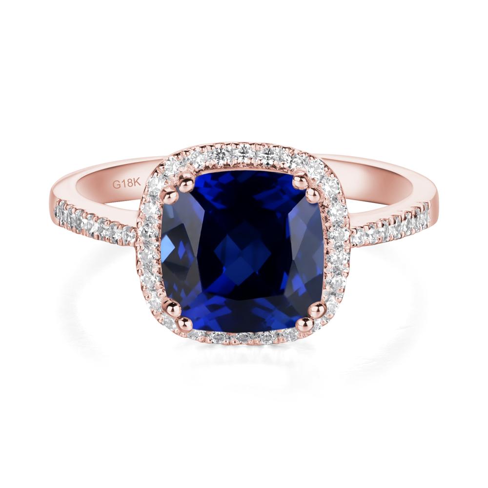 Cushion Sapphire Halo Engagement Ring - LUO Jewelry #metal_18k rose gold