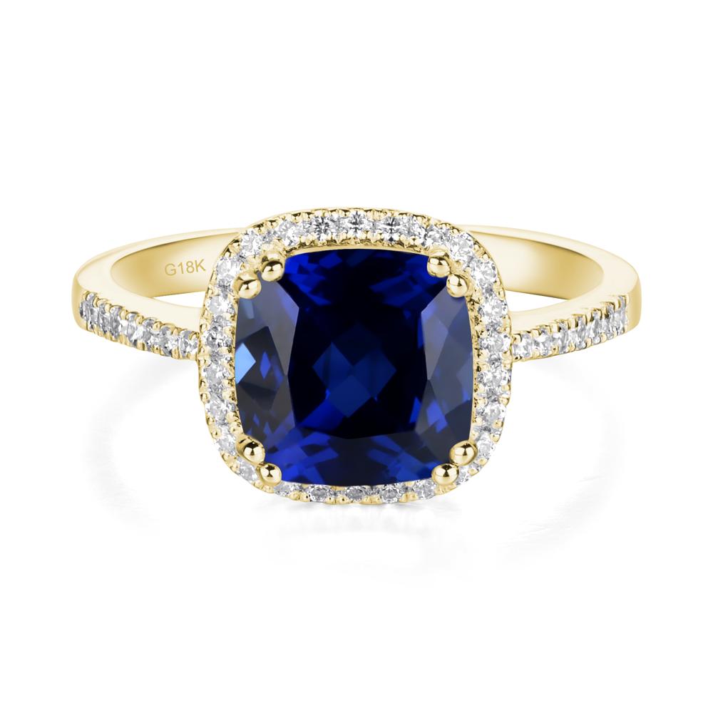 Cushion Sapphire Halo Engagement Ring - LUO Jewelry #metal_18k yellow gold