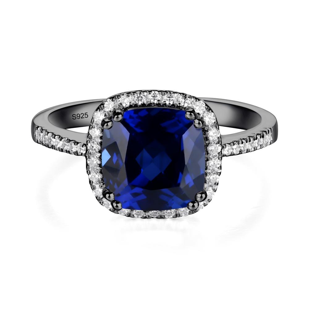 Cushion Sapphire Halo Engagement Ring - LUO Jewelry #metal_black finish sterling silver