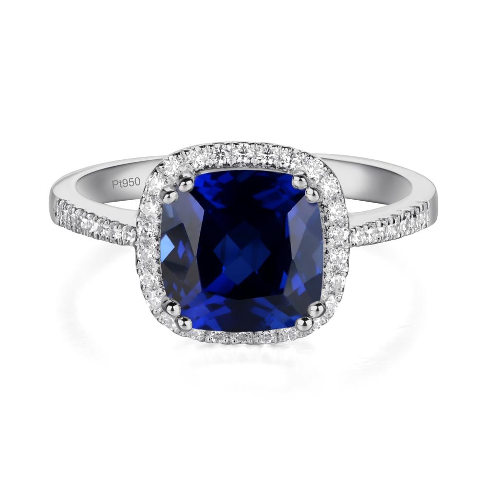 Cushion Sapphire Halo Engagement Ring - LUO Jewelry #metal_platinum