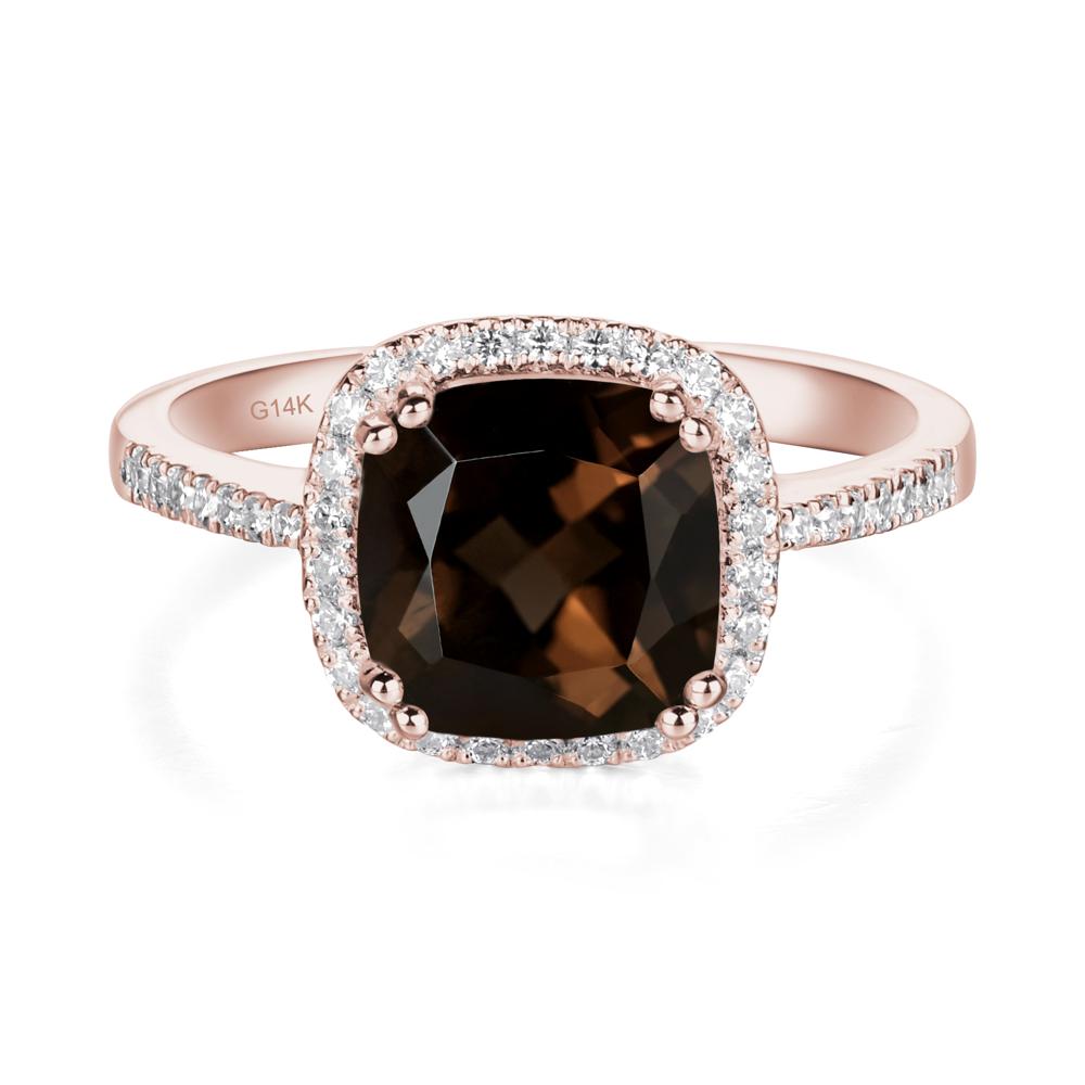 Cushion Smoky Quartz Halo Engagement Ring - LUO Jewelry #metal_14k rose gold