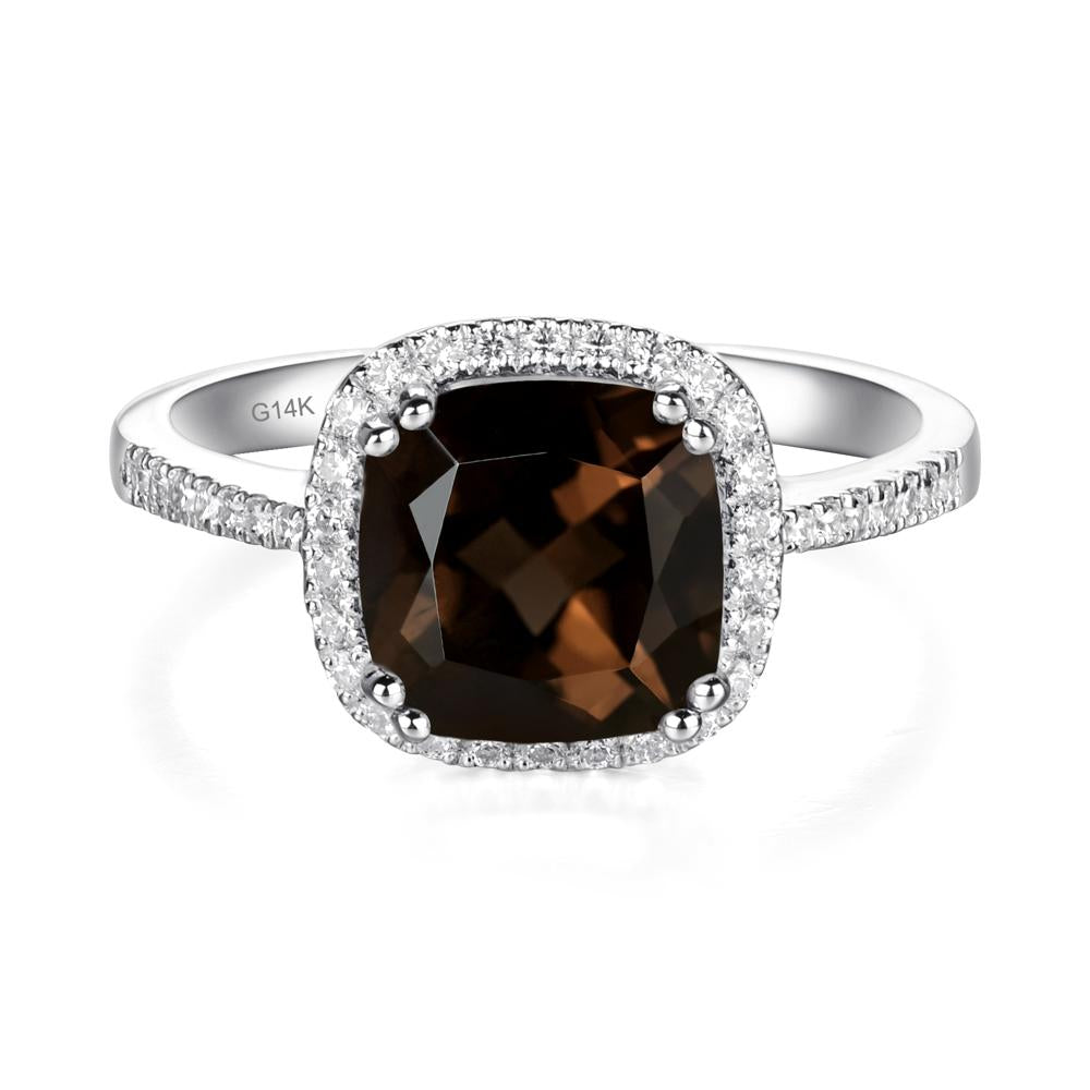 Cushion Smoky Quartz Halo Engagement Ring - LUO Jewelry #metal_14k white gold