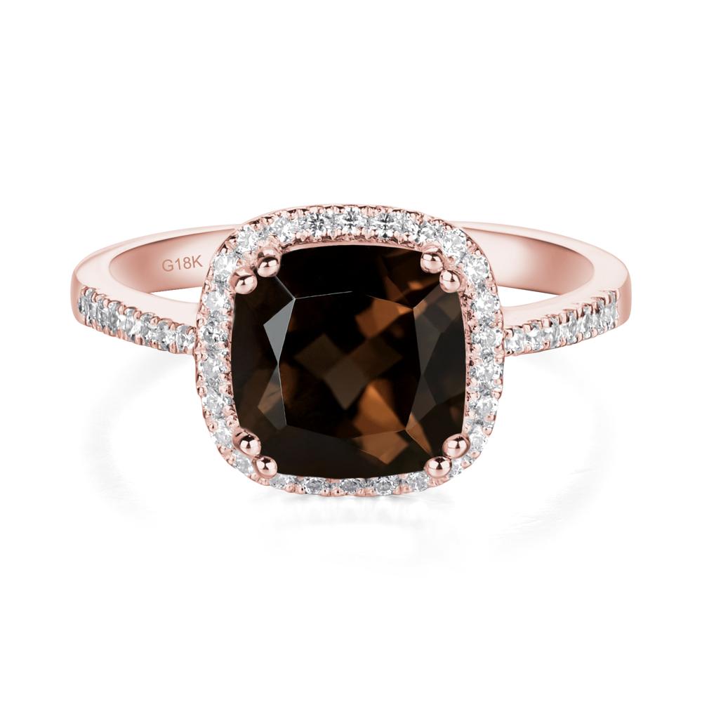 Cushion Smoky Quartz Halo Engagement Ring - LUO Jewelry #metal_18k rose gold