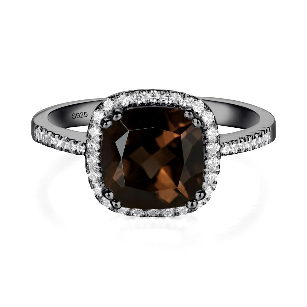 Cushion Smoky Quartz Halo Engagement Ring - LUO Jewelry #metal_black finish sterling silver