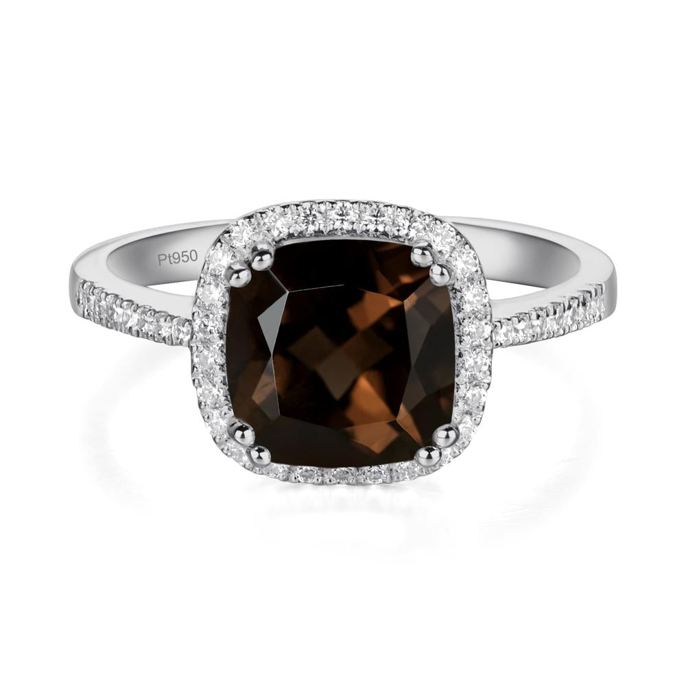 Cushion Smoky Quartz Halo Engagement Ring - LUO Jewelry #metal_platinum