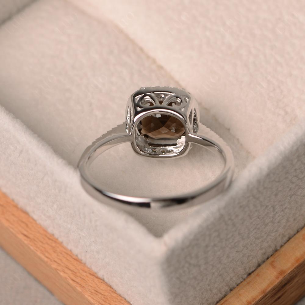 Cushion Smoky Quartz Halo Engagement Ring - LUO Jewelry