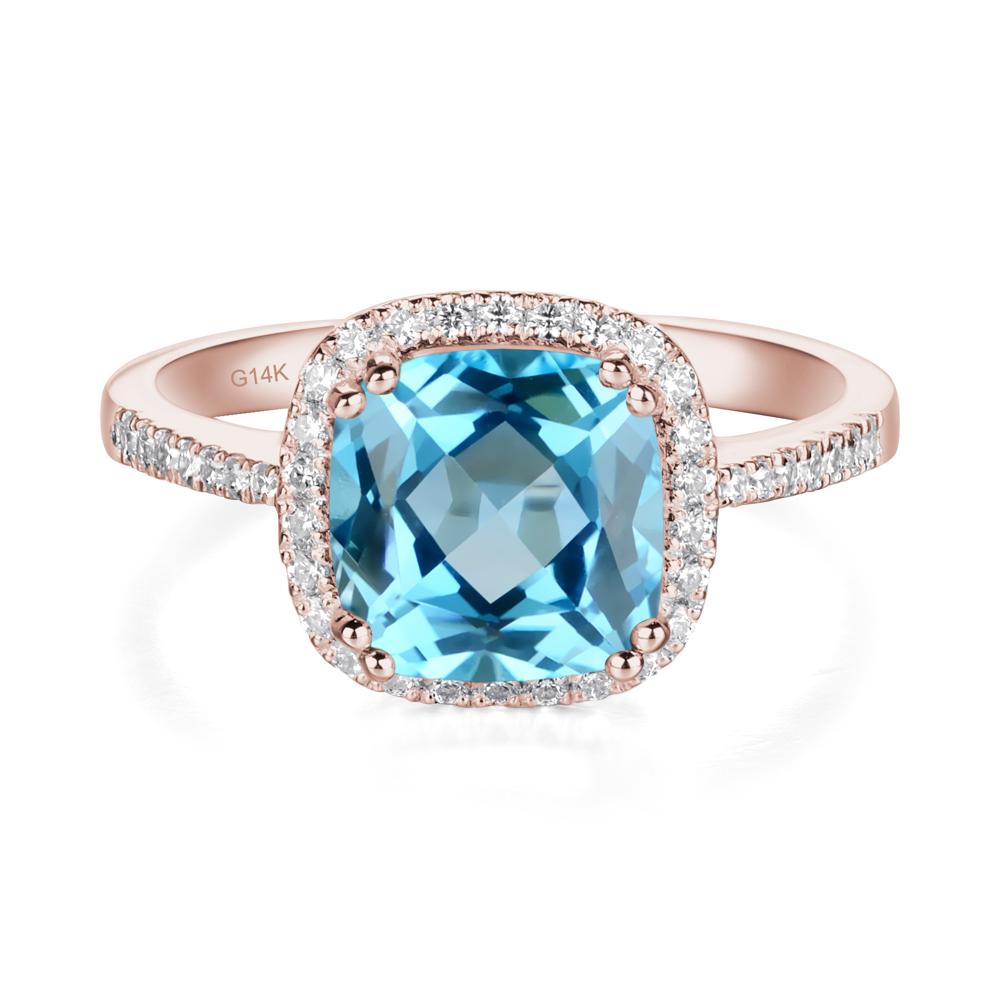 Cushion Swiss Blue Topaz Halo Engagement Ring - LUO Jewelry #metal_14k rose gold